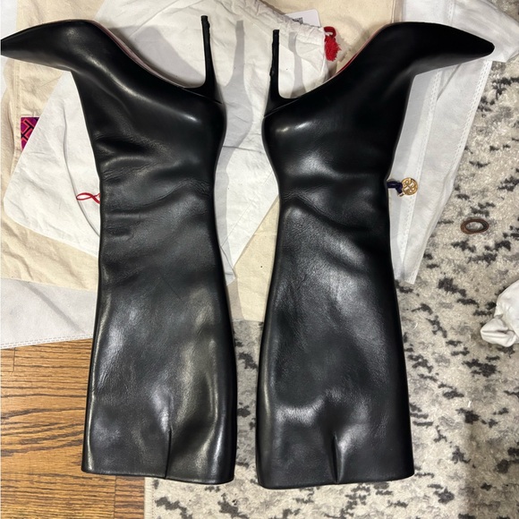 Christian Louboutin Black Leather Knee-High Boots - Picture 9 of 9